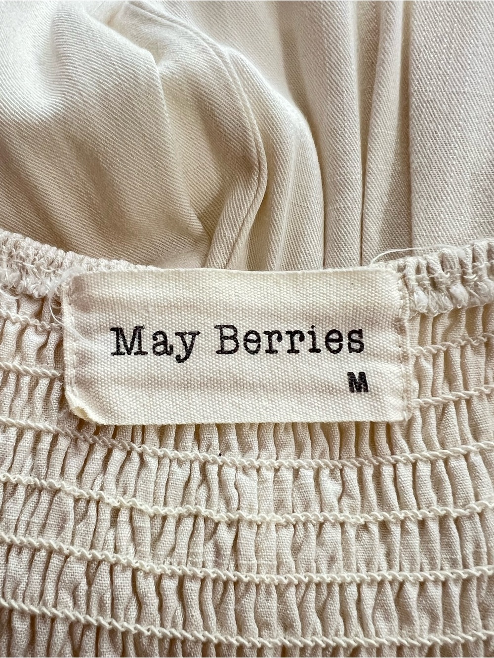 May Berries Midi Dress Ivory Spaghetti-Strap Smocked Back Lined Pockets Sz M - Picture 7 of 8